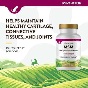 NaturVet Methylsulfonylmethane Joint Support Dog Supplement – Helps Support Healthy Cartilage, Tissue and Joints in Dogs – Includes MSM, Sulfur-Rich Compounds – 250 Ct.