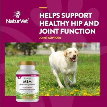 NaturVet Methylsulfonylmethane Joint Support Dog Supplement – Helps Support Healthy Cartilage, Tissue and Joints in Dogs – Includes MSM, Sulfur-Rich Compounds – 250 Ct.