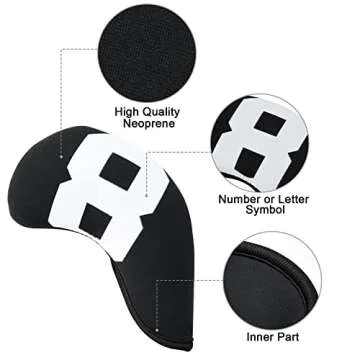CYX 10pcs Golf Club Head Covers for Irons,Golf Club Case Headcovers,Big Number Neoprene Golf Iron Covers (Black & White)