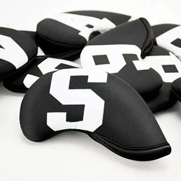 CYX 10pcs Golf Club Head Covers for Irons,Golf Club Case Headcovers,Big Number Neoprene Golf Iron Covers (Black & White)