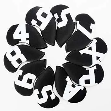 CYX 10pcs Golf Club Head Covers for Irons,Golf Club Case Headcovers,Big Number Neoprene Golf Iron Covers (Black & White)