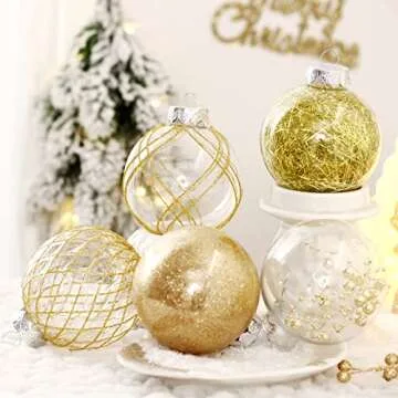 Clear Christmas Ball Ornaments, 30ct 2.36" Gold Shatterproof Xmas Ball Decorations Set Decorative Hanging Ornaments for Christmas Tree Home Office Decor Gift for Christmas Party Wedding