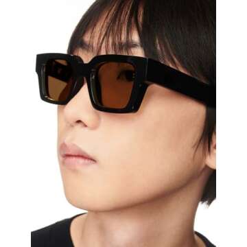 AIEYEZO Square Sunglasses for Women Men Square Thick Frame Sun Glasses Simple Designer Style Shades (Matte Black/Brown)