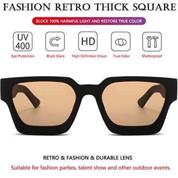 AIEYEZO Square Sunglasses for Women Men Square Thick Frame Sun Glasses Simple Designer Style Shades (Matte Black/Brown)
