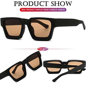 AIEYEZO Square Sunglasses for Women Men Square Thick Frame Sun Glasses Simple Designer Style Shades (Matte Black/Brown)