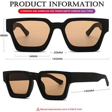 AIEYEZO Square Sunglasses for Women Men Square Thick Frame Sun Glasses Simple Designer Style Shades (Matte Black/Brown)