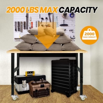 48 Inch Adjustable Workbench with Power Outlet and Wheels