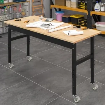 48 Inch Adjustable Workbench with Power Outlet and Wheels