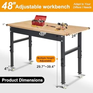48 Inch Adjustable Workbench with Power Outlet and Wheels