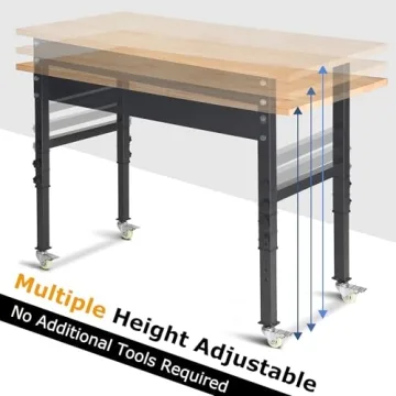 48 Inch Adjustable Workbench with Power Outlet and Wheels