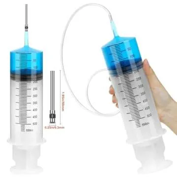 500ml Large Syringe with 27.6 Inch Tube and Blunt Needle, Sterile and Individual Sealed, Plastic Garden Syringe for Liquid, Paint, Epoxy Resin, Oil, Watering Plants, Refilling