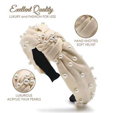 Velvet Pearl Turban Headbands - 3 Piece Set with Clip