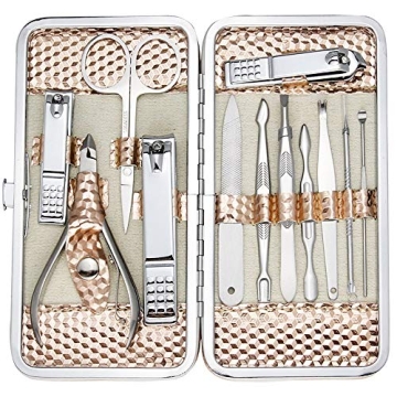 ZIZZON Professional Nail Care Kit - 12PCS Grooming Set with Travel Case in Rose Gold