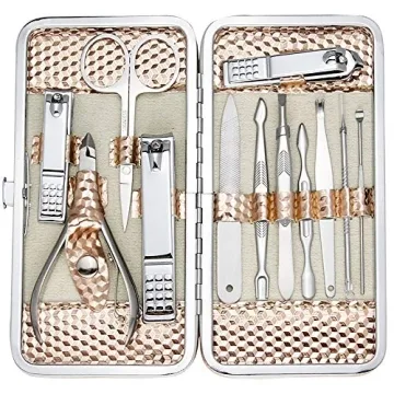 ZIZZON Professional Nail Care Kit - 12PCS Grooming Set with Travel Case in Rose Gold