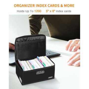 JUNDUN Index Card Holder with Lock,Collapsible Fireproof Index Card Box fits 1200 5x8-Inch Flash Car...