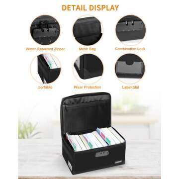 JUNDUN Index Card Holder with Lock,Collapsible Fireproof Index Card Box fits 1200 5x8-Inch Flash Cards - Business, Recipe, or Note Card Storage Boxes - Black