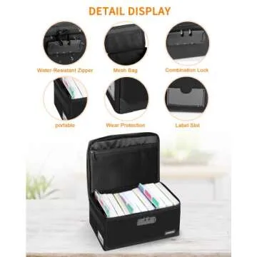 JUNDUN Index Card Holder with Lock,Collapsible Fireproof Index Card Box fits 1200 5x8-Inch Flash Cards - Business, Recipe, or Note Card Storage Boxes - Black