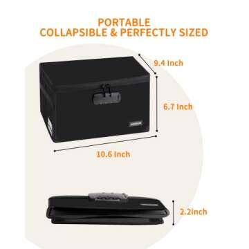 JUNDUN Index Card Holder with Lock,Collapsible Fireproof Index Card Box fits 1200 5x8-Inch Flash Cards - Business, Recipe, or Note Card Storage Boxes - Black