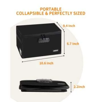 JUNDUN Index Card Holder with Lock,Collapsible Fireproof Index Card Box fits 1200 5x8-Inch Flash Cards - Business, Recipe, or Note Card Storage Boxes - Black