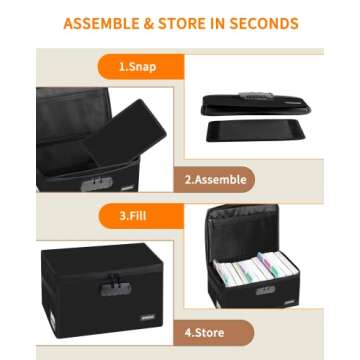 JUNDUN Index Card Holder with Lock,Collapsible Fireproof Index Card Box fits 1200 5x8-Inch Flash Cards - Business, Recipe, or Note Card Storage Boxes - Black