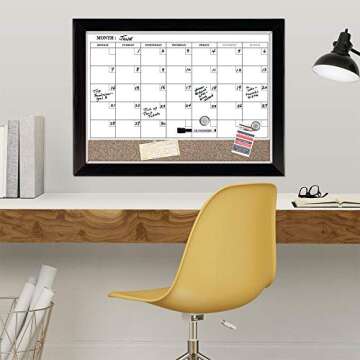 Quartet Whiteboard Calendar & Corkboard, Magnetic, White Board & Cork Bulletin Board Combo, 17" x 23", Wood Finish Frame (22476)
