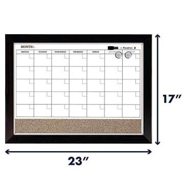 Quartet Whiteboard Calendar & Corkboard, Magnetic, White Board & Cork Bulletin Board Combo, 17" x 23", Wood Finish Frame (22476)