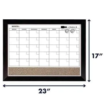 Quartet Whiteboard Calendar & Corkboard, Magnetic, White Board & Cork Bulletin Board Combo, 17" x 23", Wood Finish Frame (22476)