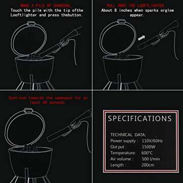 DDY Electric Charcoal Fire Starter, Igniter Grill Starter Super Quick BBQ Lighting Indoor or Outdoor Update for 60 Second Charcoal Lighter Blower Fireplace Campfire (Silver)