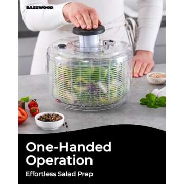 BASSWOOD Pump Salad Spinner - Multifunctional Kitchen Gadget