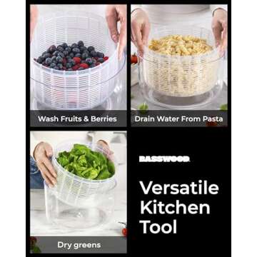 BASSWOOD Pump Salad Spinner - Multifunctional Kitchen Gadget