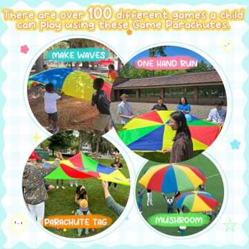 Sonyabecca Parachute 10 Feet for Kids with 12 Handles Play Parachute for 8 12 Kids Tent Cooperative ...