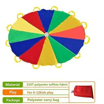 Sonyabecca Parachute 10 Feet for Kids with 12 Handles Play Parachute for 8 12 Kids Tent Cooperative Games Birthday