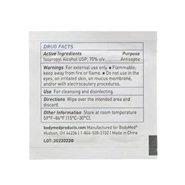 BodyMed Alcohol Prep Pads with 70% Isopropyl Alcohol, 100 Count - Individually Wrapped 1.2 in. x 2.4 in. Wipes - Great for Medical & First Aid Kits - Sterile, 2-Ply Swabs