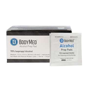 BodyMed Alcohol Prep Pads with 70% Isopropyl Alcohol, 100 Count - Individually Wrapped 1.2 in. x 2.4 in. Wipes - Great for Medical & First Aid Kits - Sterile, 2-Ply Swabs