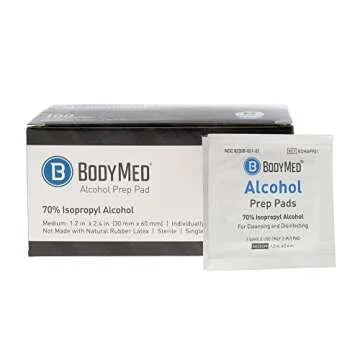 BodyMed Alcohol Prep Pads with 70% Isopropyl Alcohol, 100 Count - Individually Wrapped 1.2 in. x 2.4 in. Wipes - Great for Medical & First Aid Kits - Sterile, 2-Ply Swabs