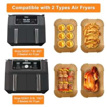 200PCS Air Fryer Liners for Ninja: Higher Non-Stick Disposable Parchment Paper Liner for Ninja DZ201/DZ401 Dual Airfryer Baking - Food Grade Ninja Air fryer Accessories (Rectangle - 8.6 x 5.5 inch)