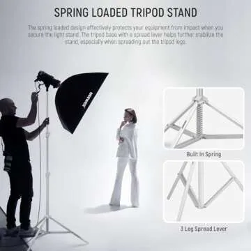 NEEWER Photography Light Stand 2.85-6.6ft/87-200cm, Spring Loaded Aluminum Tripod Stand with ø28mm Thicker Tube Diameter for Ring Light/LED Light/Strobe Flash/Softbox, Max Load 22lbs, ST-200 White