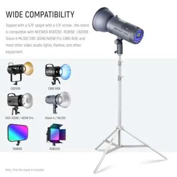 NEEWER Photography Light Stand 2.85-6.6ft/87-200cm, Spring Loaded Aluminum Tripod Stand with ø28mm Thicker Tube Diameter for Ring Light/LED Light/Strobe Flash/Softbox, Max Load 22lbs, ST-200 White