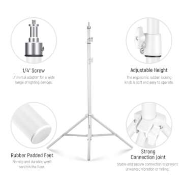 NEEWER Photography Light Stand 2.85-6.6ft/87-200cm, Spring Loaded Aluminum Tripod Stand with ø28mm Thicker Tube Diameter for Ring Light/LED Light/Strobe Flash/Softbox, Max Load 22lbs, ST-200 White