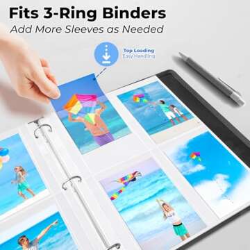 Dunwell Photo Sleeves for 3-Ring Binder, (3.5x5, 100 Pack) for 800 Pictures, Each Photo Page Holds 8 Pictures or 4 Seed Packets, Acid-Free Poly Plastic 3.5 x 5 Album Refill Pages