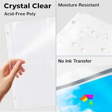 Dunwell Photo Sleeves for 3-Ring Binder, (3.5x5, 100 Pack) for 800 Pictures, Each Photo Page Holds 8 Pictures or 4 Seed Packets, Acid-Free Poly Plastic 3.5 x 5 Album Refill Pages