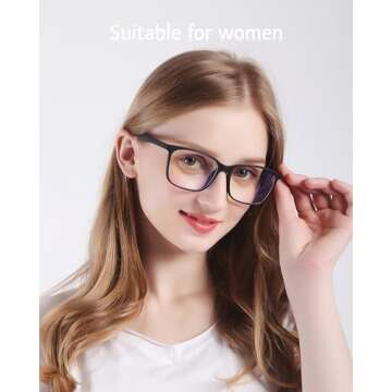 ANRRI Blue Light Blocking Glasses, Anti Eyestrain Lens Lightweight Frame Eyeglasses, Black, Men/Women