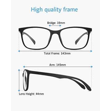 ANRRI Blue Light Blocking Glasses, Anti Eyestrain Lens Lightweight Frame Eyeglasses, Black, Men/Women