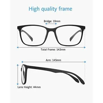 ANRRI Blue Light Blocking Glasses, Anti Eyestrain Lens Lightweight Frame Eyeglasses, Black, Men/Women