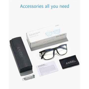 ANRRI Blue Light Blocking Glasses, Anti Eyestrain Lens Lightweight Frame Eyeglasses, Black, Men/Women