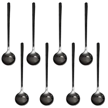 Pack of 8, Elegant Black Stainless Steel Espresso Spoons for Drinks and Desserts