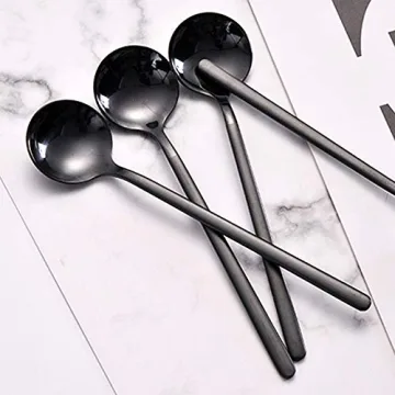 Elegant Pack of 8 Black Stainless Steel Espresso Spoons