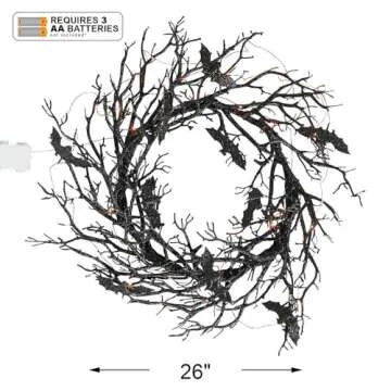 Light Up Black Bat Wreath for Spooky Decor