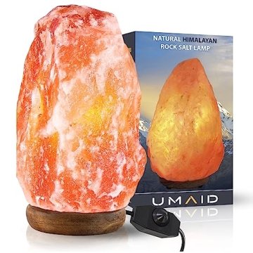 UMAID Himalayan Salt Lamp 8-10 inch (7-11 lb) with Dimmable Switch and Night Light Bulb on Handcraft...