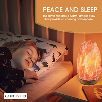 UMAID Himalayan Salt Lamp 8-10 inch (7-11 lb) with Dimmable Switch and Night Light Bulb on Handcrafted Wooden Base, Natural Pink Rock Salt Lamp